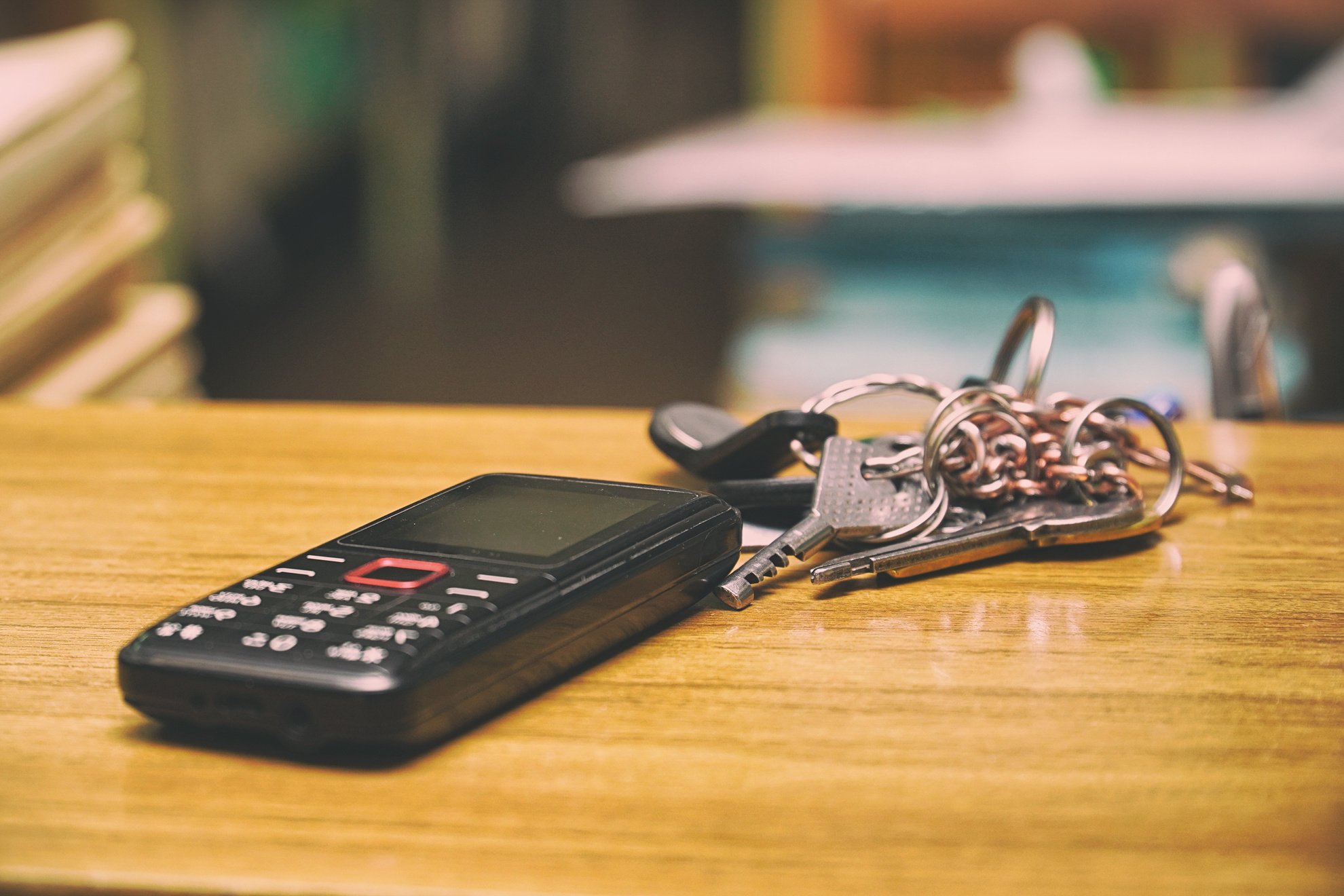Push-button phone and a bunch of keys